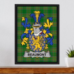 Irish Beaumont Coat of Arms Family Crest Ireland Framed Canvas Print Irish National Tartan