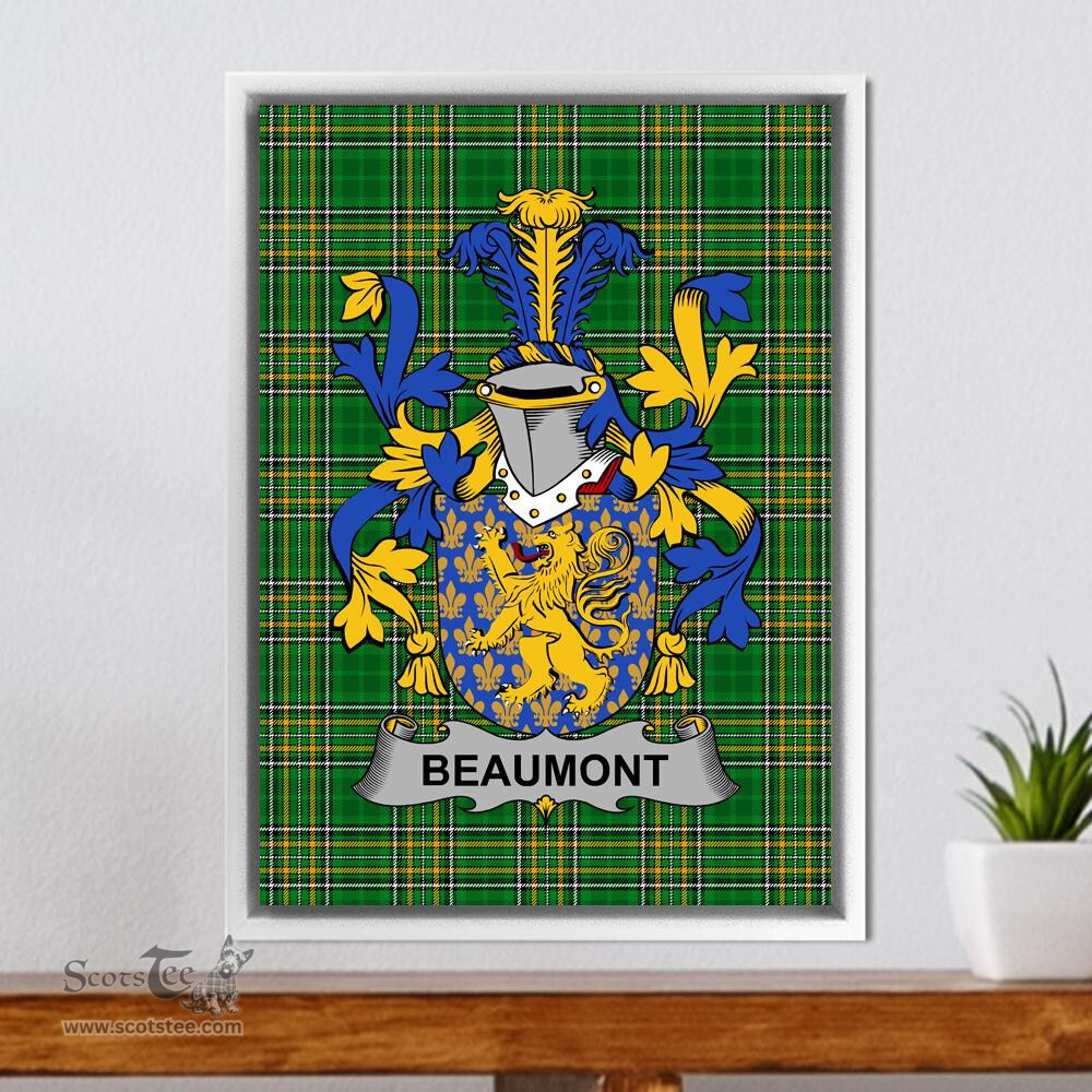Irish Beaumont Coat of Arms Family Crest Ireland Framed Canvas Print Irish National Tartan