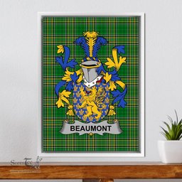 Irish Beaumont Coat of Arms Family Crest Ireland Framed Canvas Print Irish National Tartan