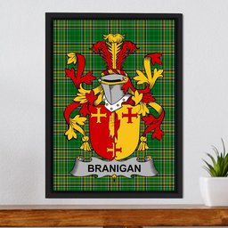 Irish Branigan or O'Branagan Coat of Arms Family Crest Ireland Framed Canvas Print Irish National Tartan