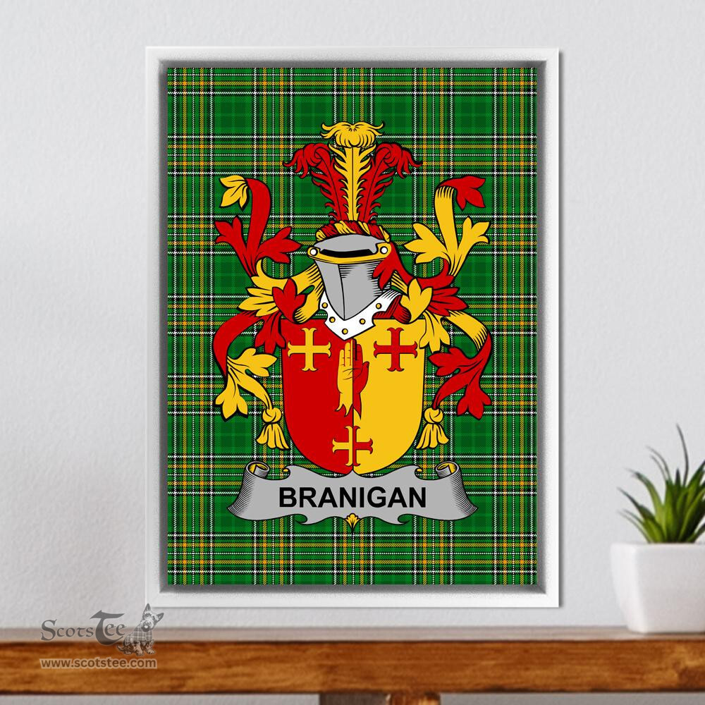 Irish Branigan or O'Branagan Coat of Arms Family Crest Ireland Framed Canvas Print Irish National Tartan