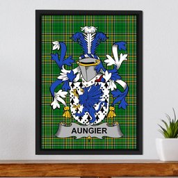 Irish Aungier Coat of Arms Family Crest Ireland Framed Canvas Print Irish National Tartan
