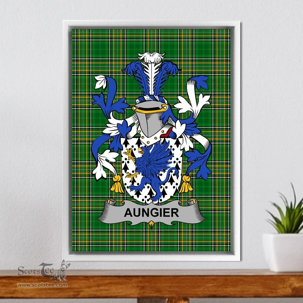 Irish Aungier Coat of Arms Family Crest Ireland Framed Canvas Print Irish National Tartan