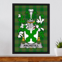 Irish Ancketill Coat of Arms Family Crest Ireland Framed Canvas Print Irish National Tartan