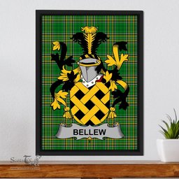 Irish Bellew Coat of Arms Family Crest Ireland Framed Canvas Print Irish National Tartan