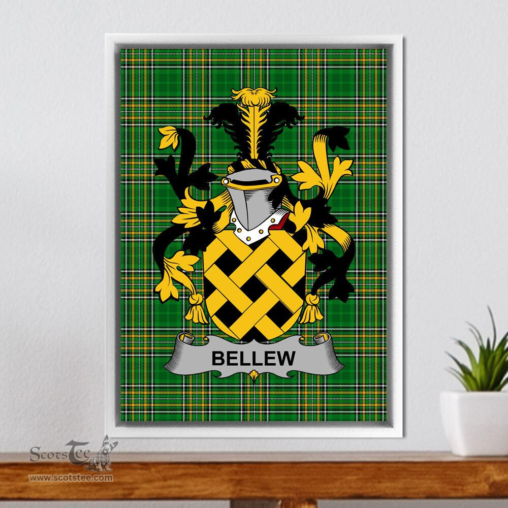 Irish Bellew Coat of Arms Family Crest Ireland Framed Canvas Print Irish National Tartan