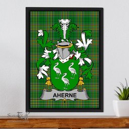 Irish Aherne or Mulhern Coat of Arms Family Crest Ireland Framed Canvas Print Irish National Tartan