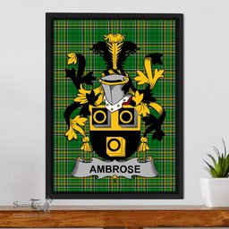 Irish Ambrose Coat of Arms Family Crest Ireland Framed Canvas Print Irish National Tartan
