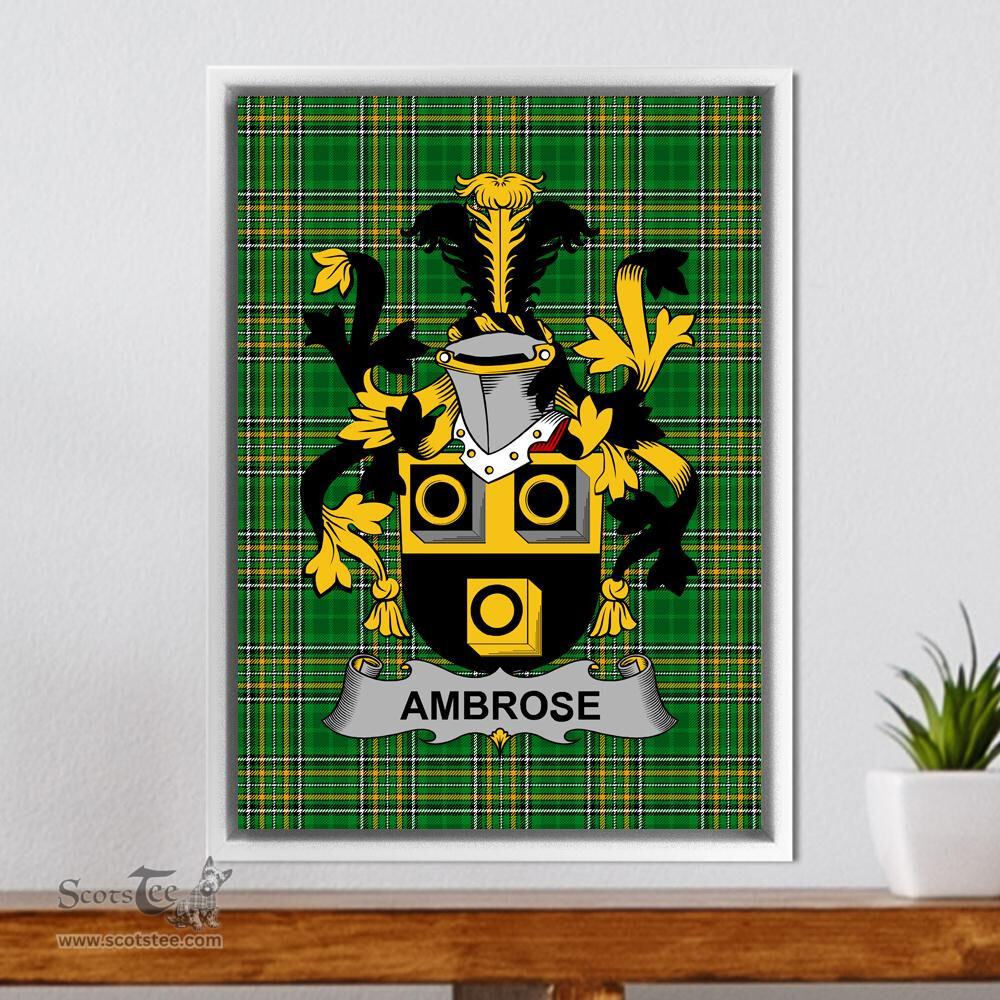 Irish Ambrose Coat of Arms Family Crest Ireland Framed Canvas Print Irish National Tartan