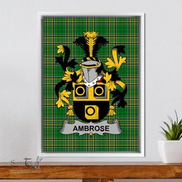 Irish Ambrose Coat of Arms Family Crest Ireland Framed Canvas Print Irish National Tartan