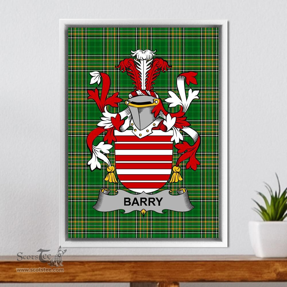 Irish Barry Coat of Arms Family Crest Ireland Framed Canvas Print Irish National Tartan