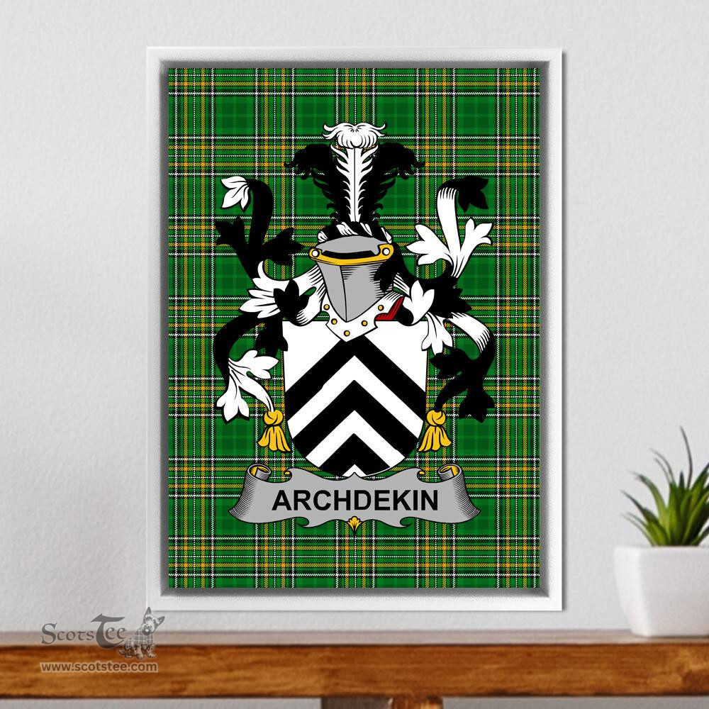 Irish Archdekin Coat of Arms Family Crest Ireland Framed Canvas Print Irish National Tartan