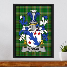 Irish Biggar Coat of Arms Family Crest Ireland Framed Canvas Print Irish National Tartan