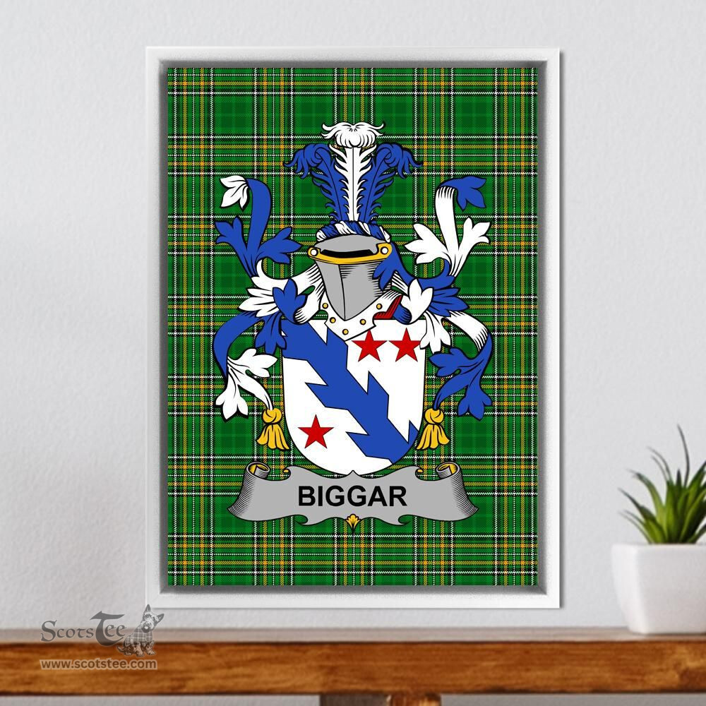 Irish Biggar Coat of Arms Family Crest Ireland Framed Canvas Print Irish National Tartan