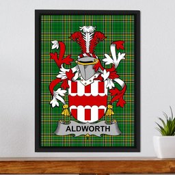 Irish Aldworth Coat of Arms Family Crest Ireland Framed Canvas Print Irish National Tartan