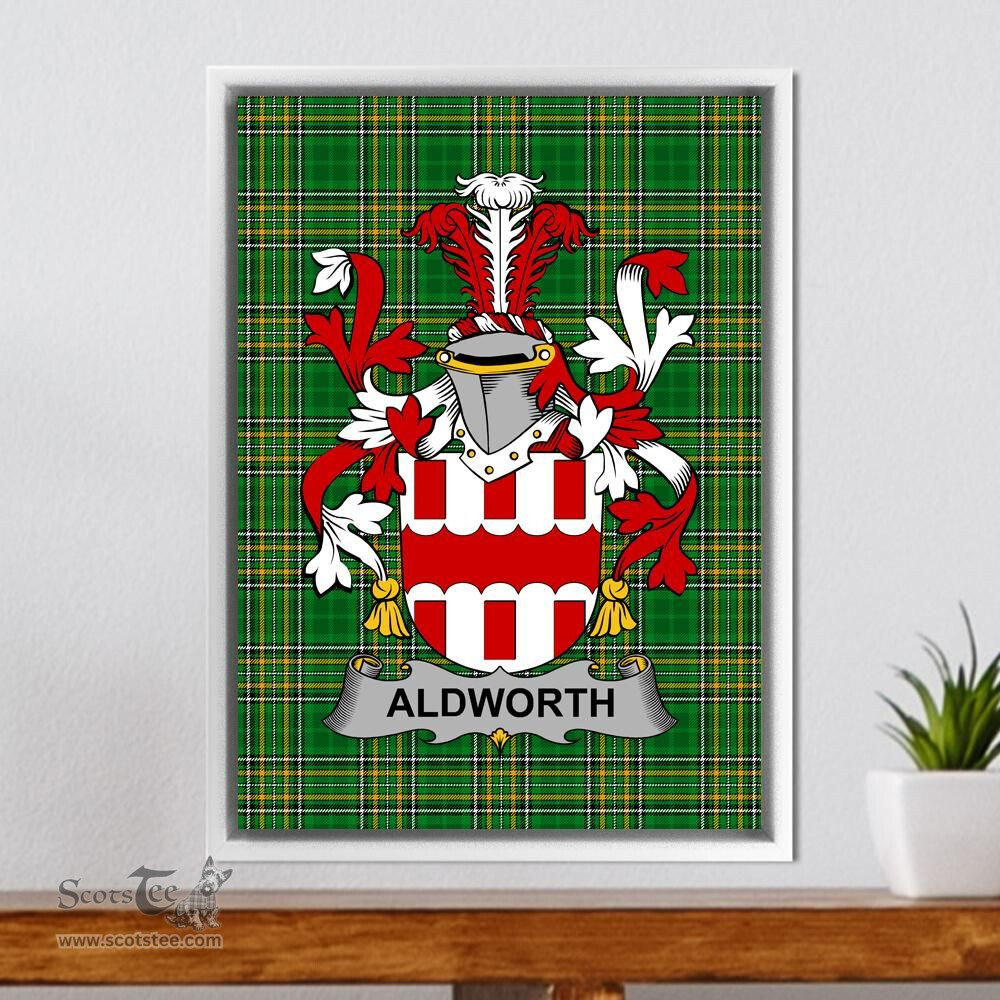 Irish Aldworth Coat of Arms Family Crest Ireland Framed Canvas Print Irish National Tartan