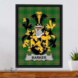 Irish Barker Coat of Arms Family Crest Ireland Framed Canvas Print Irish National Tartan