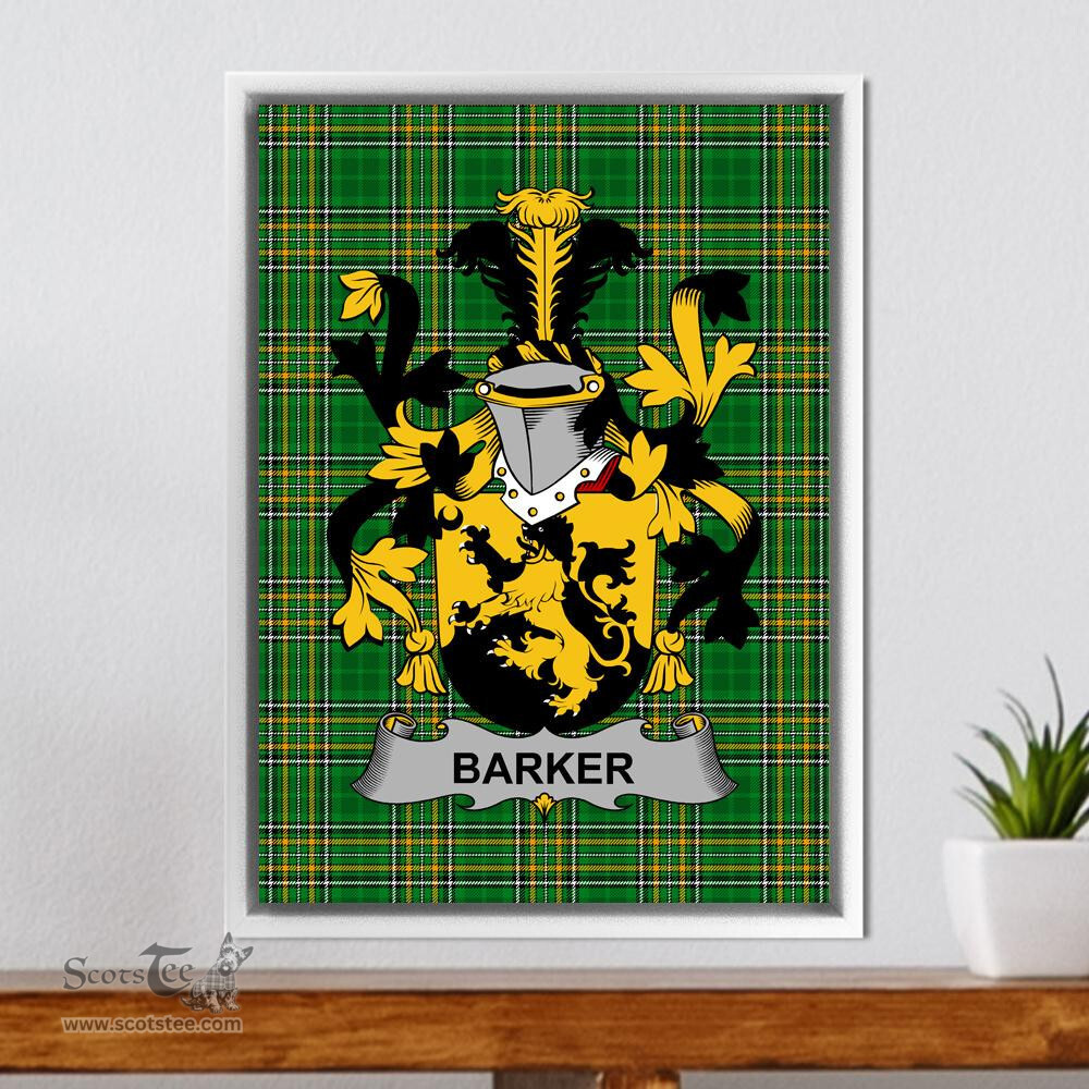 Irish Barker Coat of Arms Family Crest Ireland Framed Canvas Print Irish National Tartan