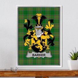 Irish Barker Coat of Arms Family Crest Ireland Framed Canvas Print Irish National Tartan