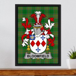 Irish Bloomfield Coat of Arms Family Crest Ireland Framed Canvas Print Irish National Tartan
