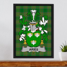 Irish Aries Coat of Arms Family Crest Ireland Framed Canvas Print Irish National Tartan