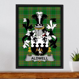 Irish Aldwell Coat of Arms Family Crest Ireland Framed Canvas Print Irish National Tartan