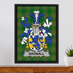 Irish Bagnall Coat of Arms Family Crest Ireland Framed Canvas Print Irish National Tartan