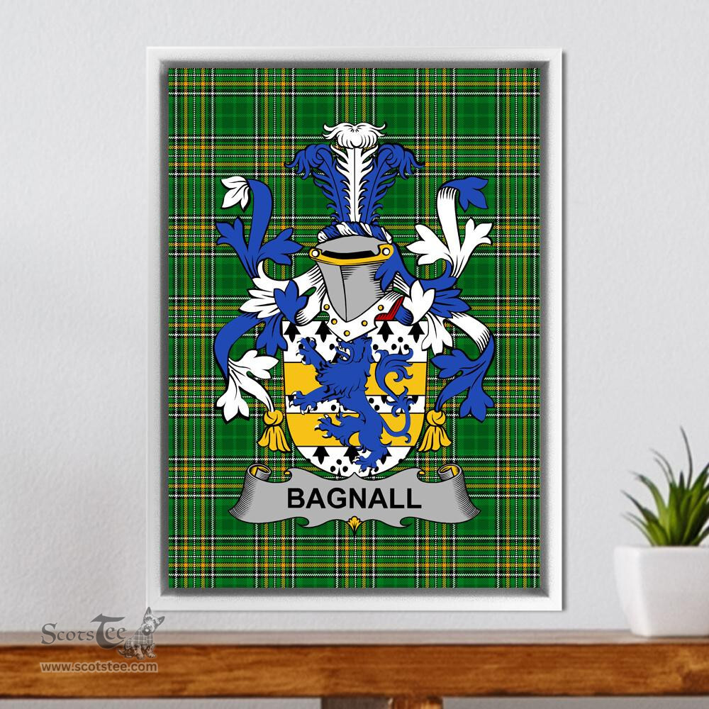 Irish Bagnall Coat of Arms Family Crest Ireland Framed Canvas Print Irish National Tartan