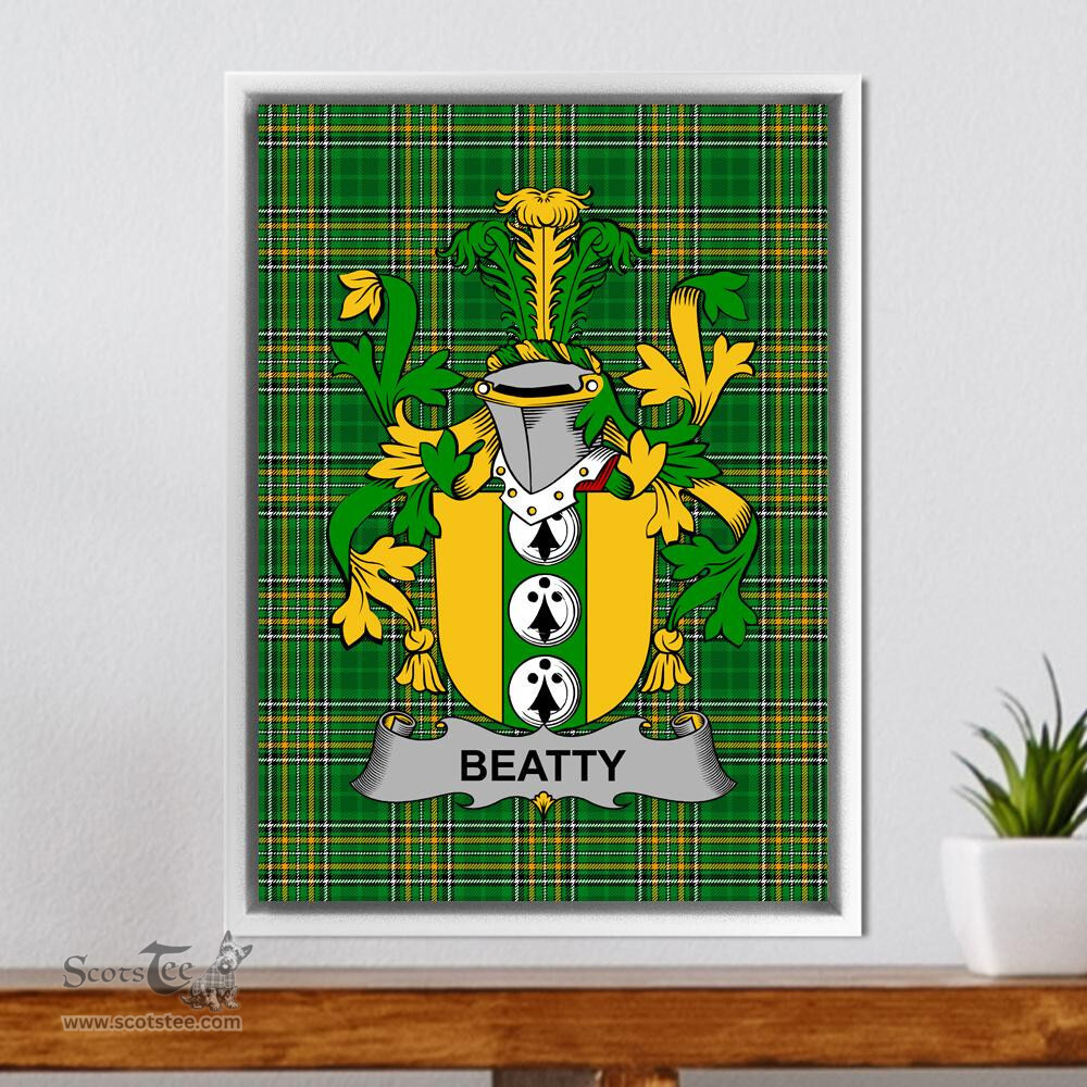 Irish Beatty or Betagh Coat of Arms Family Crest Ireland Framed Canvas Print Irish National Tartan