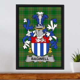 Irish Bagwell Coat of Arms Family Crest Ireland Framed Canvas Print Irish National Tartan