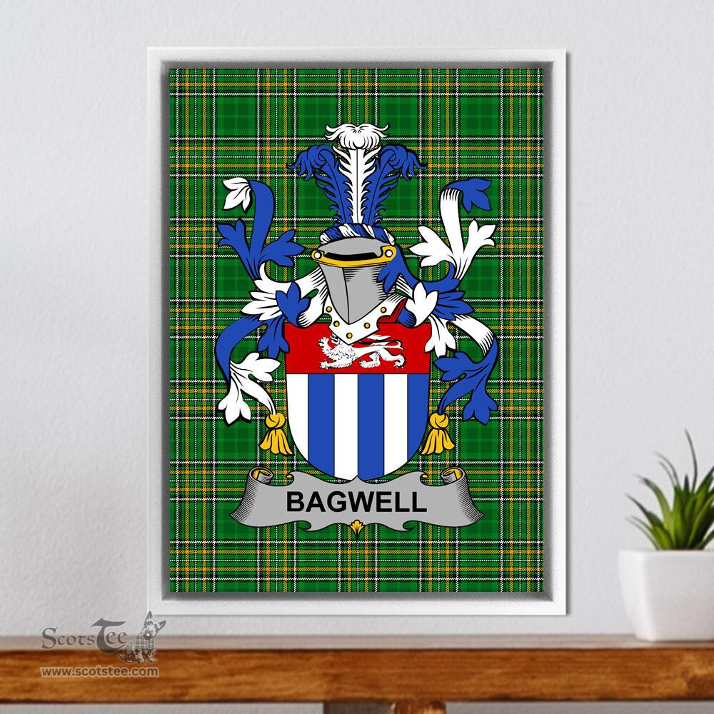 Irish Bagwell Coat of Arms Family Crest Ireland Framed Canvas Print Irish National Tartan
