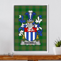 Irish Bagwell Coat of Arms Family Crest Ireland Framed Canvas Print Irish National Tartan