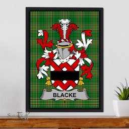 Irish Blacke Coat of Arms Family Crest Ireland Framed Canvas Print Irish National Tartan