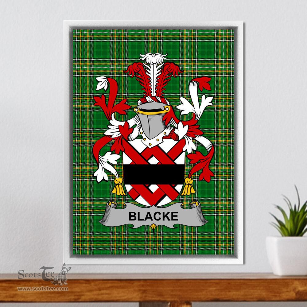 Irish Blacke Coat of Arms Family Crest Ireland Framed Canvas Print Irish National Tartan