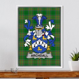 Irish Archdall Coat of Arms Family Crest Ireland Framed Canvas Print Irish National Tartan