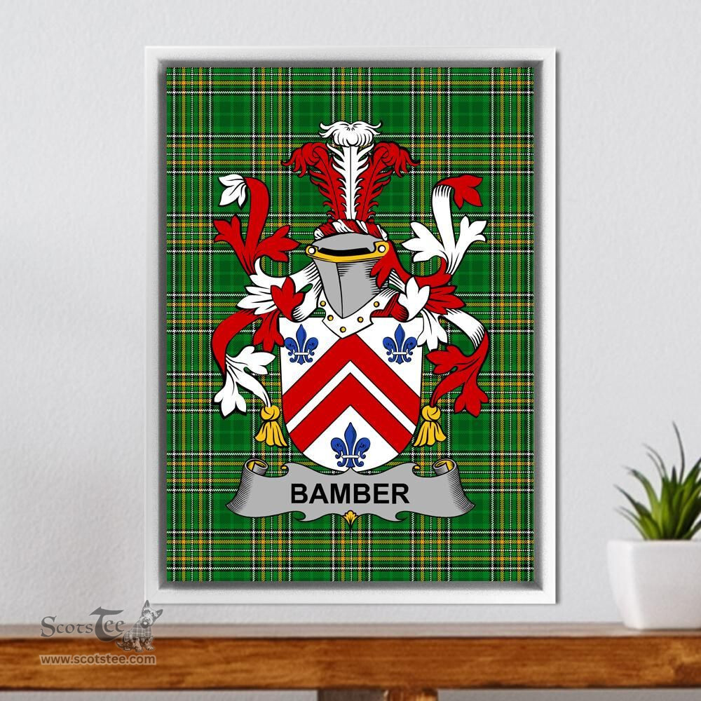 Irish Bamber Coat of Arms Family Crest Ireland Framed Canvas Print Irish National Tartan