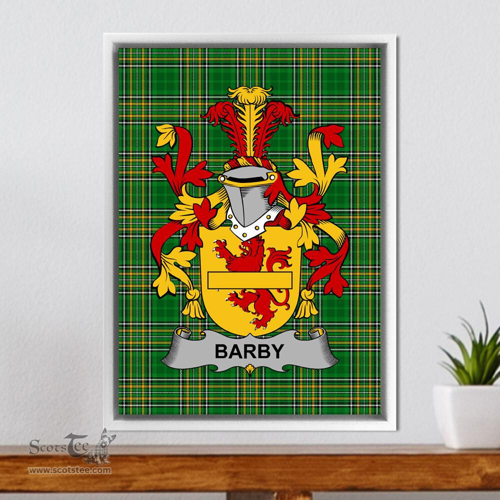 Irish Barby Coat of Arms Family Crest Ireland Framed Canvas Print Irish National Tartan