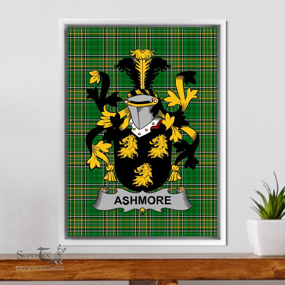Irish Ashmore Coat of Arms Family Crest Ireland Framed Canvas Print Irish National Tartan