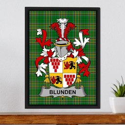 Irish Blunden Coat of Arms Family Crest Ireland Framed Canvas Print Irish National Tartan