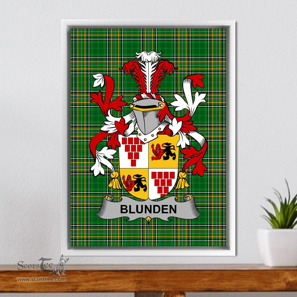 Irish Blunden Coat of Arms Family Crest Ireland Framed Canvas Print Irish National Tartan