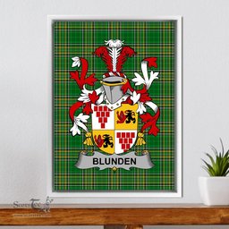 Irish Blunden Coat of Arms Family Crest Ireland Framed Canvas Print Irish National Tartan