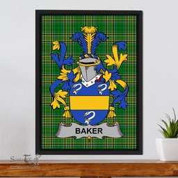 Irish Baker Coat of Arms Family Crest Ireland Framed Canvas Print Irish National Tartan