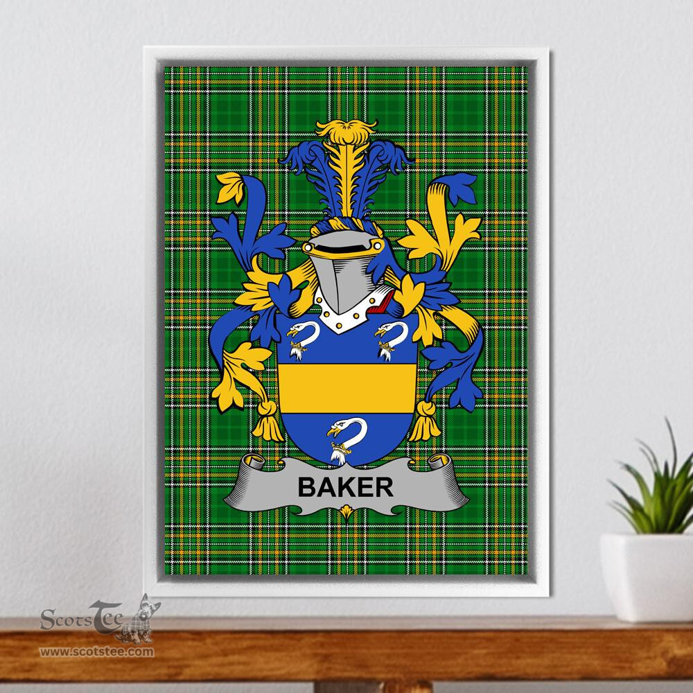 Irish Baker Coat of Arms Family Crest Ireland Framed Canvas Print Irish National Tartan