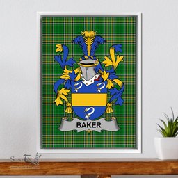 Irish Baker Coat of Arms Family Crest Ireland Framed Canvas Print Irish National Tartan