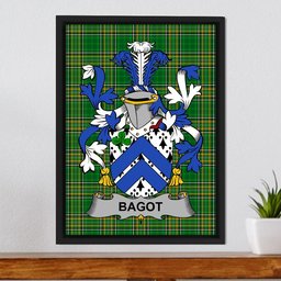 Irish Bagot Coat of Arms Family Crest Ireland Framed Canvas Print Irish National Tartan