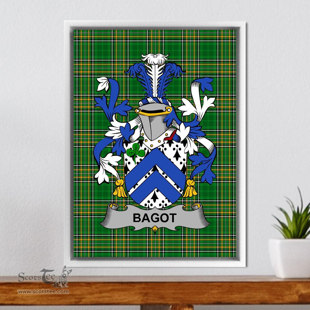 Irish Bagot Coat of Arms Family Crest Ireland Framed Canvas Print Irish National Tartan
