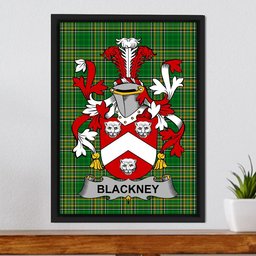 Irish Blackney Coat of Arms Family Crest Ireland Framed Canvas Print Irish National Tartan