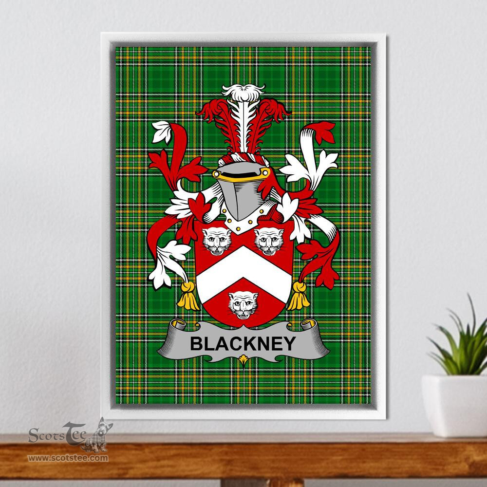 Irish Blackney Coat of Arms Family Crest Ireland Framed Canvas Print Irish National Tartan