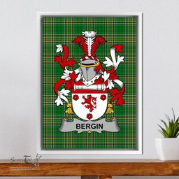 Irish Bergin or O'Bergin Coat of Arms Family Crest Ireland Framed Canvas Print Irish National Tartan