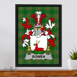 Irish Bowen Coat of Arms Family Crest Ireland Framed Canvas Print Irish National Tartan